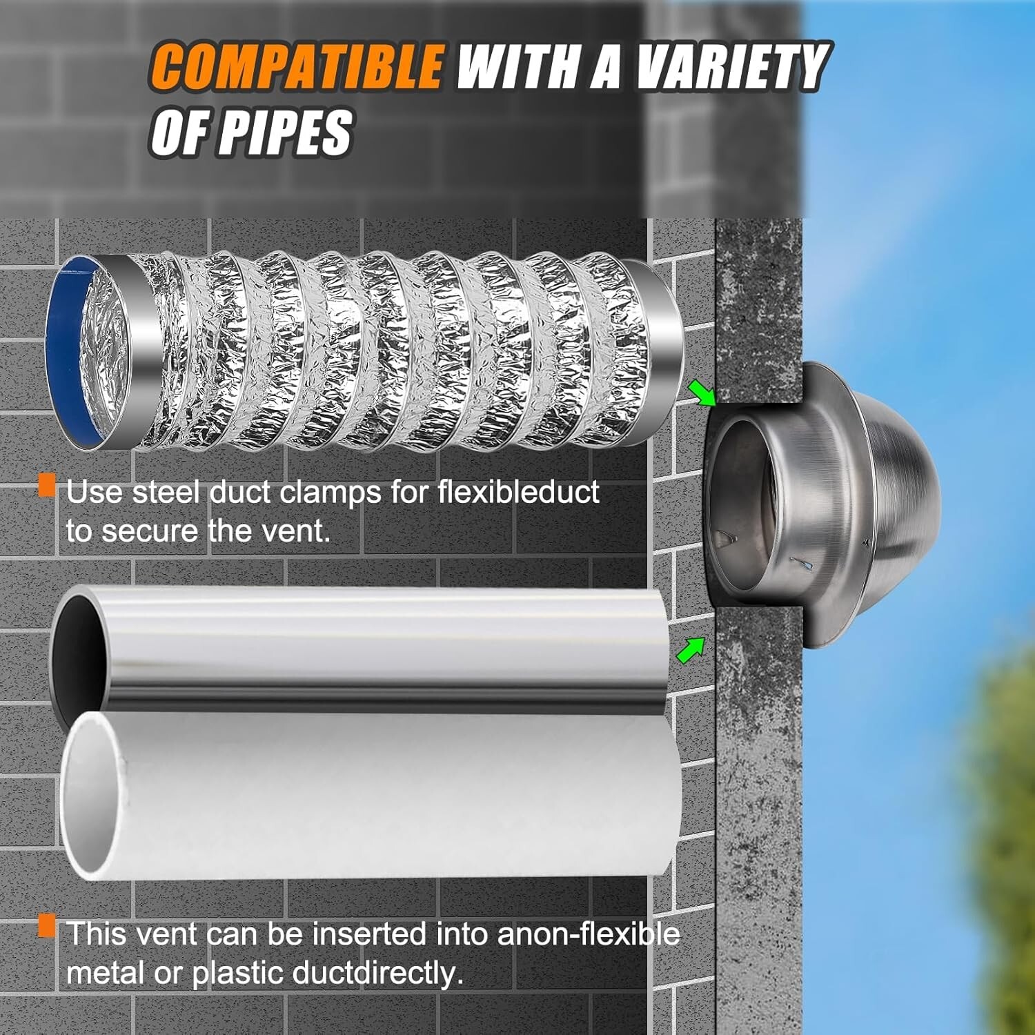 4 Inch Stainless Steel Dryer Vent Cover & Hose Kit - Anti-Mosquito, Windproof, Easy Install