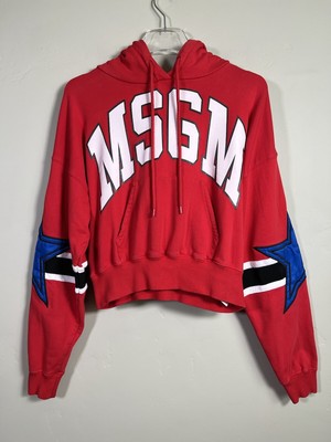 MSGM Logo Hoodie Womens Extra Small Crop Embroidered Star Spellout Red Pullover