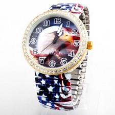Patriotic Eagle, Eagle, US Flag, Red, White, Blue, American Flag Stretch Watch