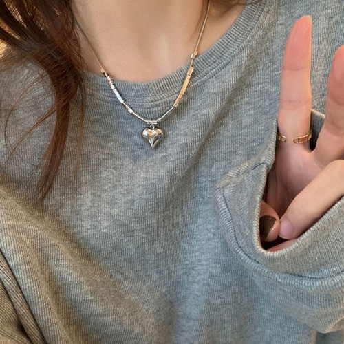 Dainty Heart-shaped Pendant Necklace Vintage Hip-hop Sweater Chain Lightweight - Picture 4 of 8