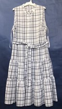 Calvin Klein Plaid dress 12 Black/white Sleeveless Raffle-Trim Belted Button$169