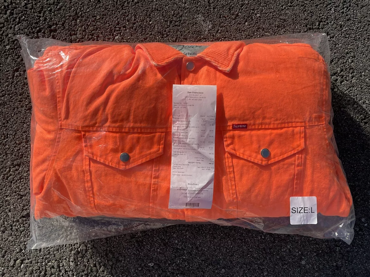 Supreme Schott Canvas Down Trucker Jacket ORANGE FW22 Size L DSWT