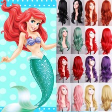 Hot! Mermaid Ariel Long Wavy Cosplay Full Wig Halloween Fancy Synthetic Hair Wig