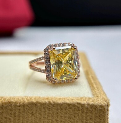Certified 7.10 Ct Lovely Treated Champagne Diamond Solitaire Ring In 925 Silver