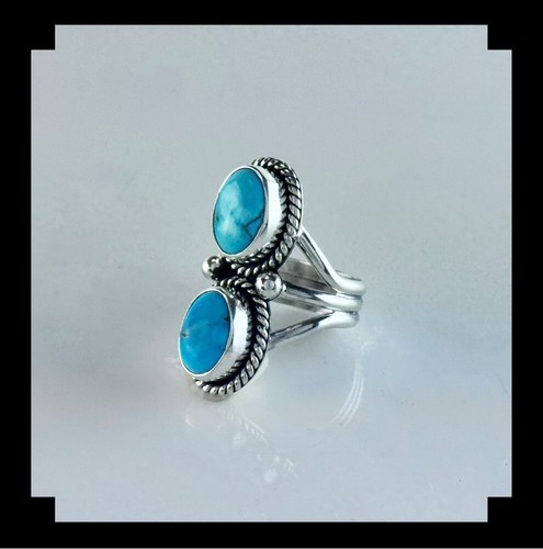 Handcrafted Sterling and Lone Mountain Turquoise Ring Size 5 3/4 - Picture 3 of 6