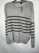 J Crew Men s Gray Striped Crewneck Lightweight Sweater Size Large