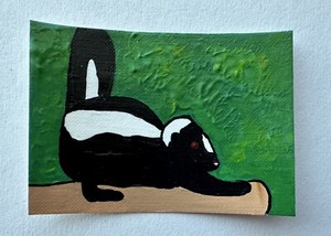 Original ACEO Art Card - Baby Skunk On A Log - 2.5 in x 3.5 in Acrylic Painting