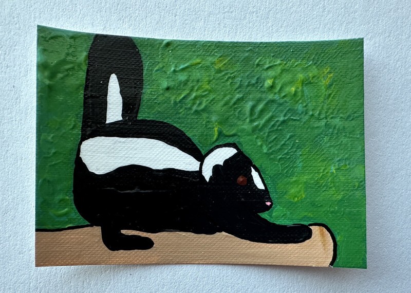 Original ACEO Art Card - Baby Skunk On A Log - 2.5 in x 3.5 in Acrylic Painting