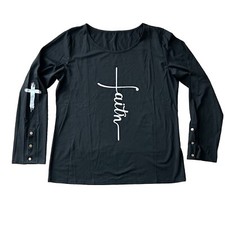 Black Long Sleeve FAITH With Cross on Right Arm And Button Cuffs XL