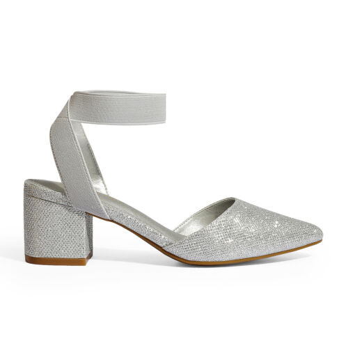 US Women Low Chunky Heel Pointed Toe Elastic Ankle Strap Wedding Dress Pumps - Picture 23 of 26