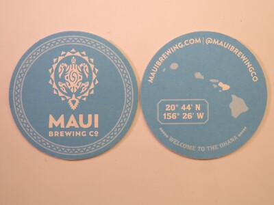 Beer Blue  Coaster ~ MAUI Brewing Co ~ Turtle & Islands Map Design! ~ The Ohana
