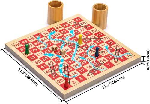 Versatile Reversible Wooden Game Set: Snakes & Ladders with Ludo - 2.03 lbs - 第 6/11 張圖片