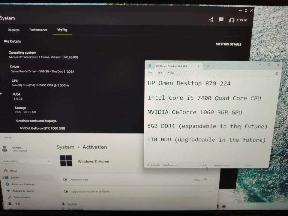 HP Omen Gaming Desktop PC 870-224 Intel i5 7th Gen GTX 1060 3GB 8GB RAM/1TB HDD - Image 2 of 4