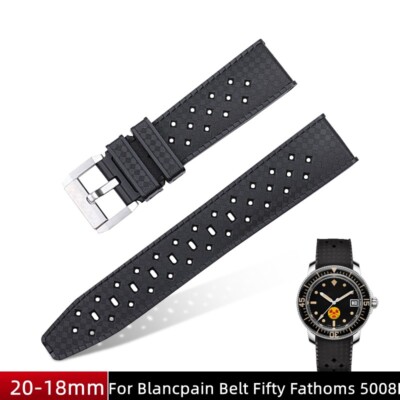 20mm Silicone Watch Band Strap For Blancpain Fifty Fathoms Barakuda 5008B Black
