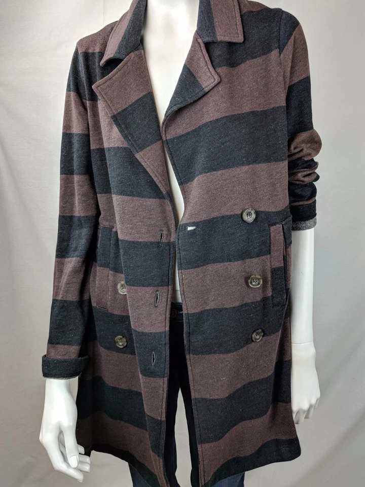 Jaqueta casaco listrado SPLENDID FEMININA LONGA mistura de algodão peito duplo tamanho M - Imagem 3 de 4