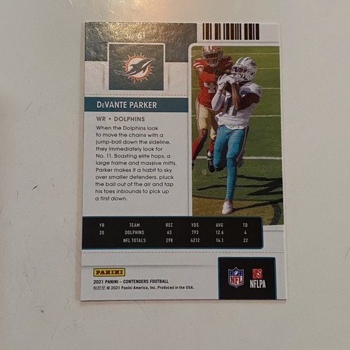2021 Panini Contenders - Devante Parker #61 - Football Trading Card - Picture 2 of 2