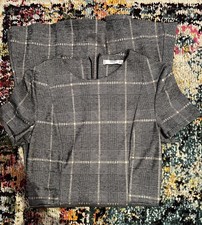 NWOT*Mango Suit Grey Plaid Shirt Sleeve Dress Pleated Size S / 4 USA