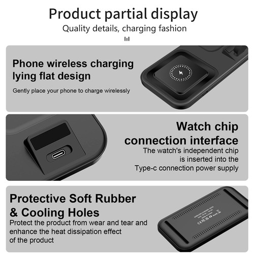 3in1 Wireless Charging Pad Charger Station For Apple Watch 10 Air Pods iPhone 16 - Picture 8 of 13