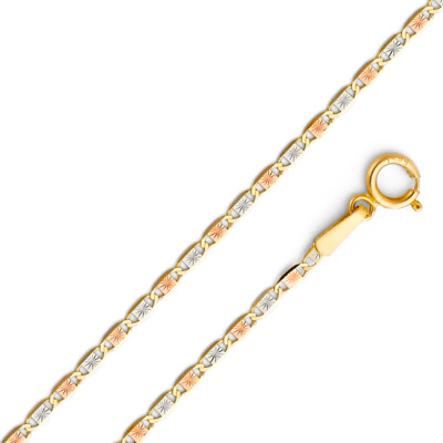 TGDJ 14K Tri Color 1.5mm Valentino Chain Necklace for Women s and Men s