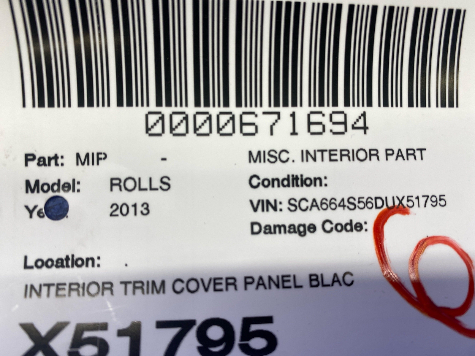 2009-2014 ROLLS ROYCE GHOST INTERIOR TRIM COVER PANEL BLACK LEATHER *SCRATCHES*