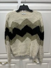 Fate Chevron Metallic Fuzzy Cream Zig Zag Pull Over Sweater Women’s  Size L