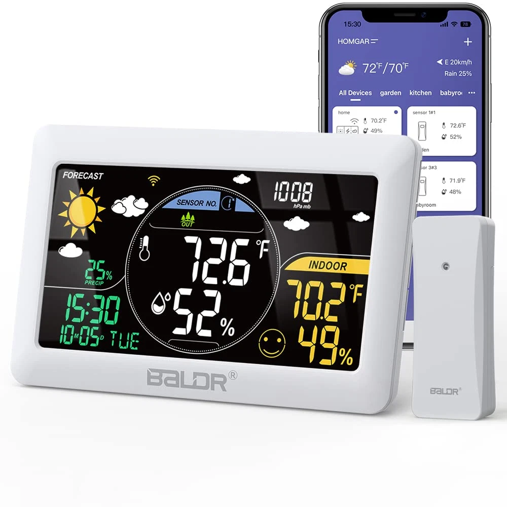 Wifi Weather Station, Smart Wireless Indoor Outdoor Thermometer with App  and Onl