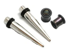Surgical Steel Tapers and Black Single Flare Tunnels Ear Stretching Kit Gauges