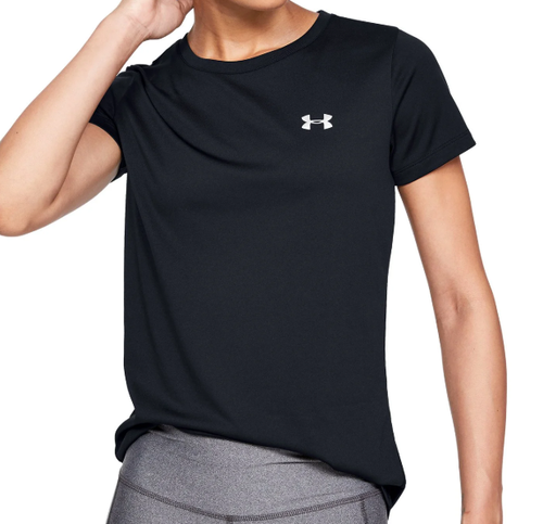 Under Armour Damen Rundhals Tech Kurzarm Oberteil Golf Tennis Schwarz Größe M Neu mit Etikett