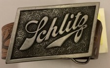 Vintage 1975 Schlitz Beer Promo Belt Buckle Bergamot Brass Works  leather belt