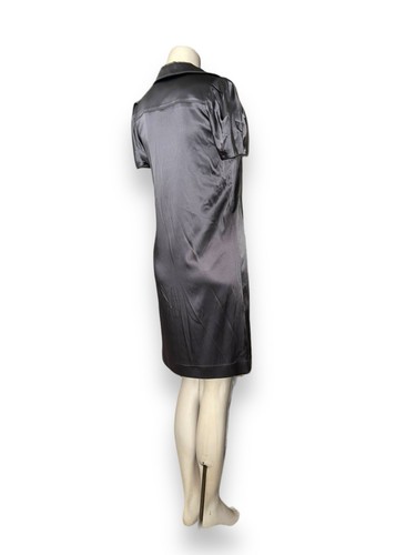 BURBERRY London Satin Dress Collared Square Neck Puff Sleeve Platinum Gray sz 4 - Picture 4 of 11