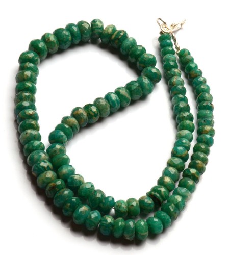 Natural Gem Amazonite 5 to 8 mm Size Faceted Rondelle Beads Necklace 17" - Picture 3 of 8