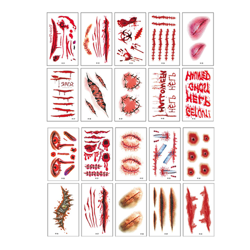 30 pezzi adesivi tatuaggio ferita Halloween cicatrice sangue finto tatuaggio adesivi impermeabili - Foto 15 di 16