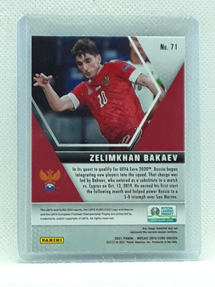 Zelimkhan Bakaev 2021 Panini Mosaic UEFA EURO Soccer - #71 RC - Russia - Image 2 of 2