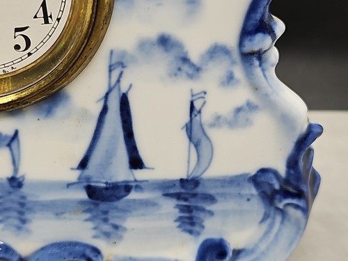 Petite 5.5" Vintage Wind Up Blue Delft Style Porcelain Case Mantle Desk Clock - Picture 4 of 15