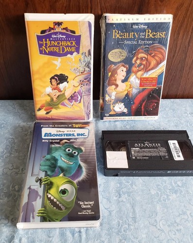 Vintage VHS Lot 4~NEW Beauty & Beast Platinum, Atlantis Milo~Monsters, Hunchback