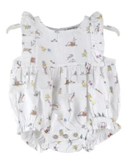 Petite Plume Infant's Twill Ruffled Romper in Easter Frolic 6/12 M White NWT