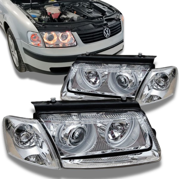 Angel Eyes Scheinwerfer Set In Chrom FüR VW Passat B5 3B 11.1996-08.2000-image