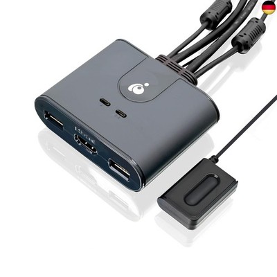IOGEAR HDMI KVM Switch 2 PC 1 Monitor 1080@60Hz Full HD für Maus, Tastatur, 