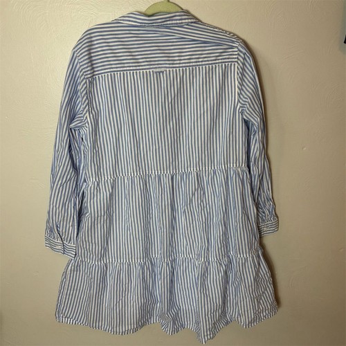 beach lunch lounge Women's XL Blue Striped Long Sleeve Tunic Dress Casual - Picture 3 of 7