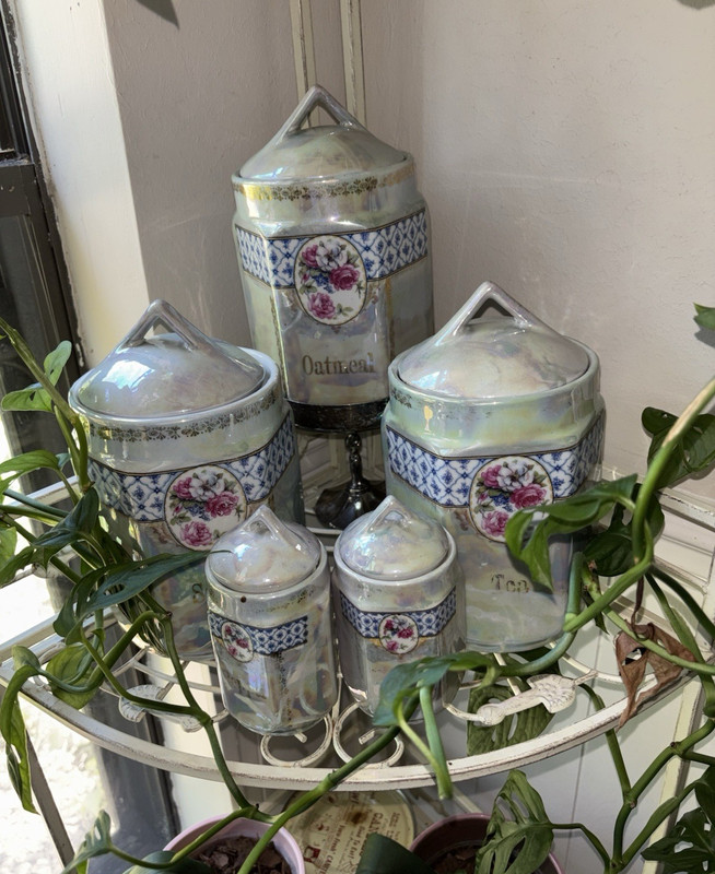 5-Piece Ceramic & Porcelain Floral Canister Set w/ Lids, lusterware, Cylinder