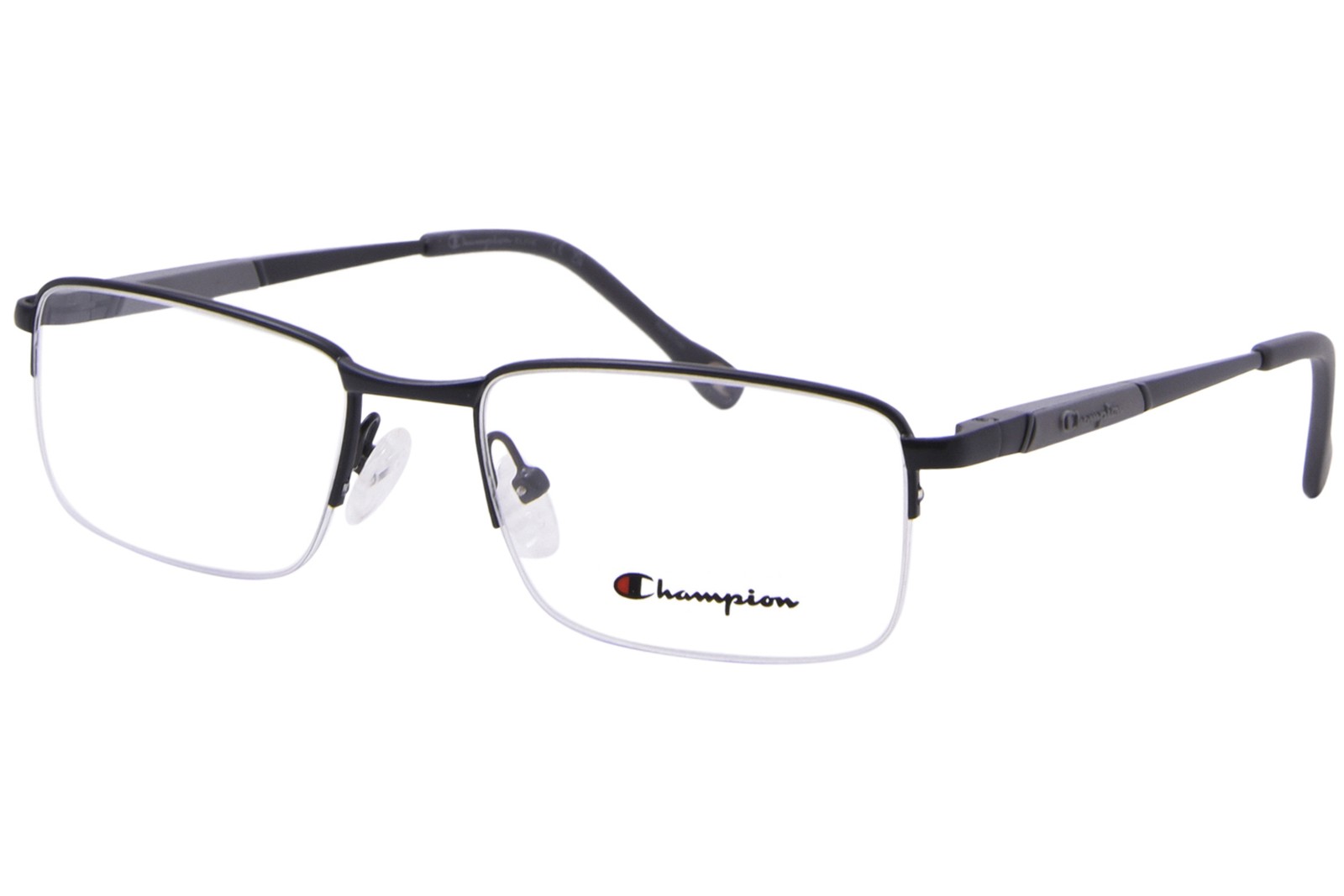 Champion CU1016 CO2 Mens Black Semi-Rimmed Rectangle Eyeglass Frame 51mm