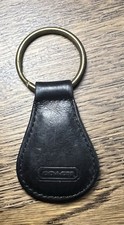 Vintage Coach Black Leather Keychain Brass Key Ring Fob