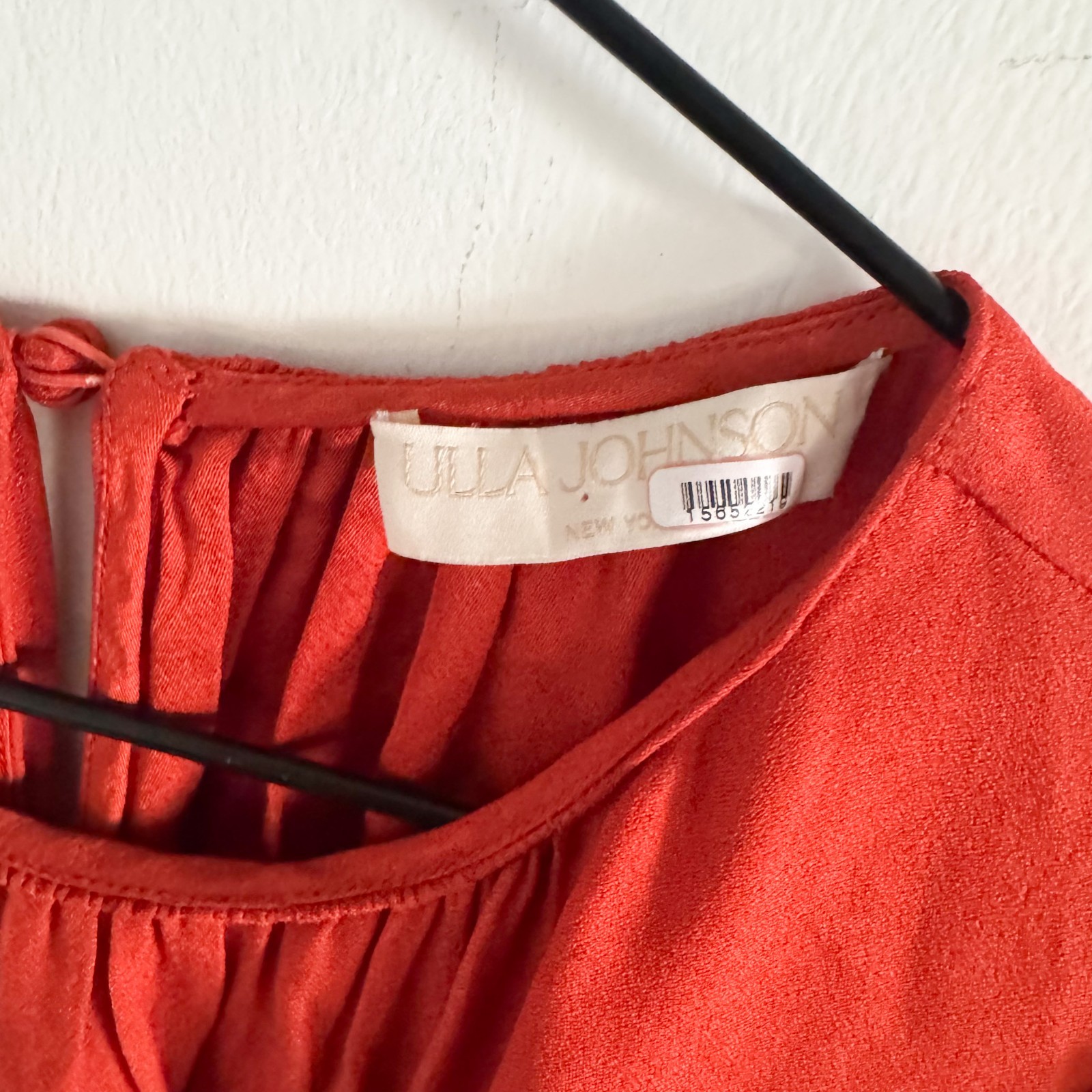 Ulla Johnson Marion Red Orange Puff Sleeve Belted… - image 5