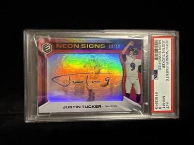 2019 Elements Neon Signs Justin Tucker Jersey # Match 9/10 Auto Psa 8 Fm Ravens