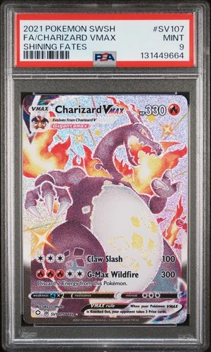 2021 POKEMON SWORD & SHIELD SHINING FATES #SV107 FULL ART/CHARIZARD VMAX PSA 9