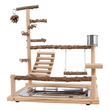 Bird Playground - Natural Wood Parrot Playstand with Perches Bird Play Gym