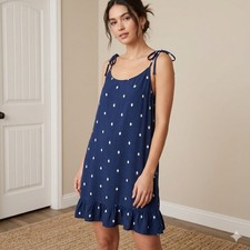 Cupcakes and Cashmere Navy Blue Polka Dot Tie-Shoulder Dress Size M