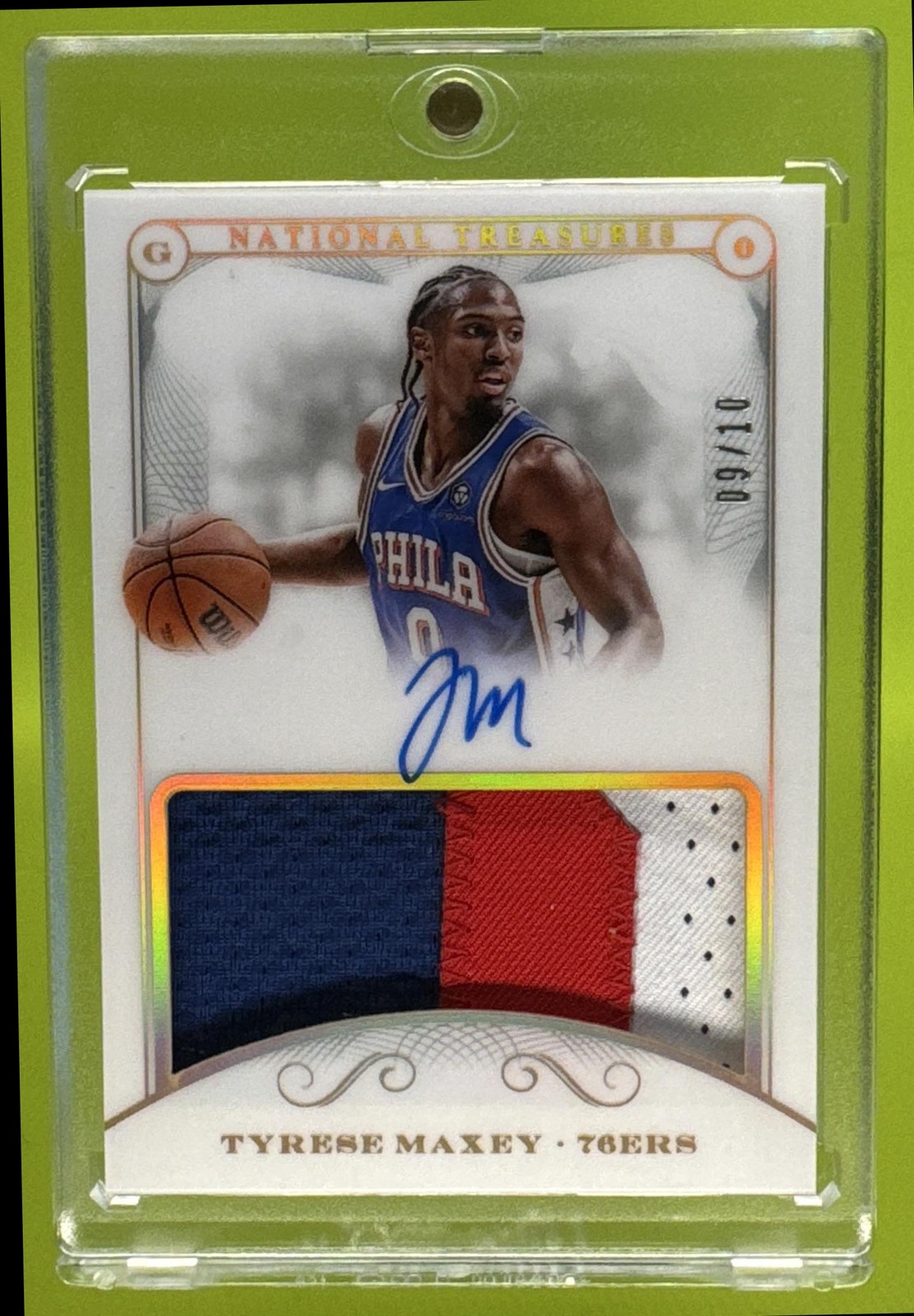 2024-25 Panini National Treasures Tyrese Maxey 2014 Retro Patch Auto /10 76ers
