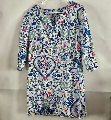 Boden Women s 100% Linen Shift Dress Floral Paisley Print 3/4 Sleeve US 10 UK 14