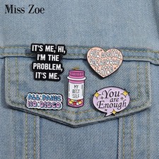 Funny Quotes Enamel Pins Custom CUTE AND ANXIOUS Brooches Lapel Badges Word Jewe